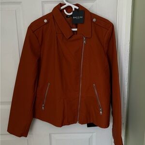 Baccini Women's Burnt Orange Asymmetric Zip Leather Jacket NWT